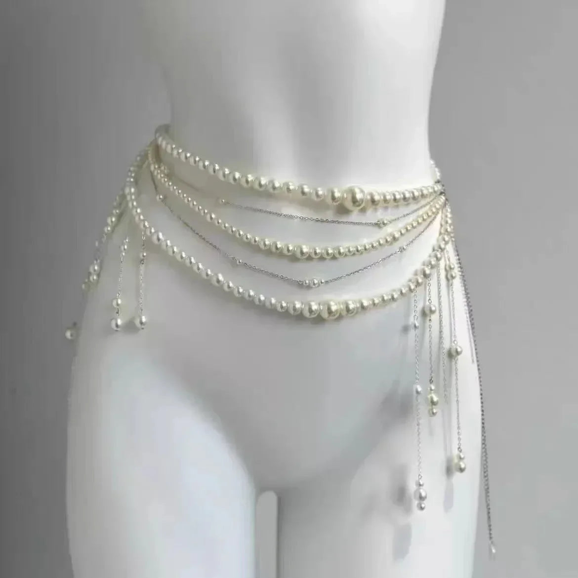 Y2K Designer belt Jewelry Multilayer Pearl waist chain for Women's Fashion Retro Character Playing Body Accessories Party Belts