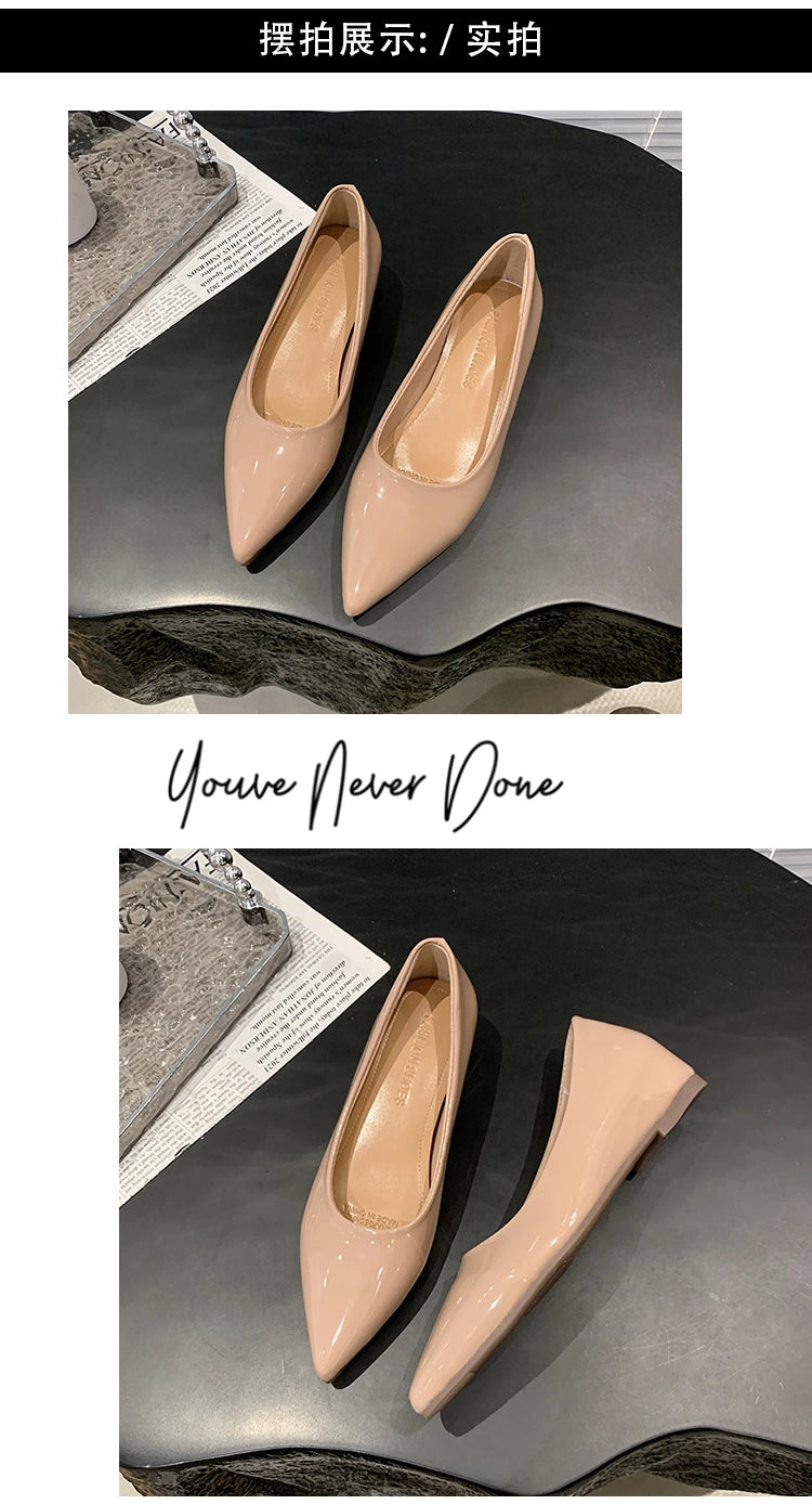Flats Women's Shoes Yellow Net Brown Sugar Fruit Color Flat Shoes Shallow Pointed Flat Heels Women's Shoes Large Size