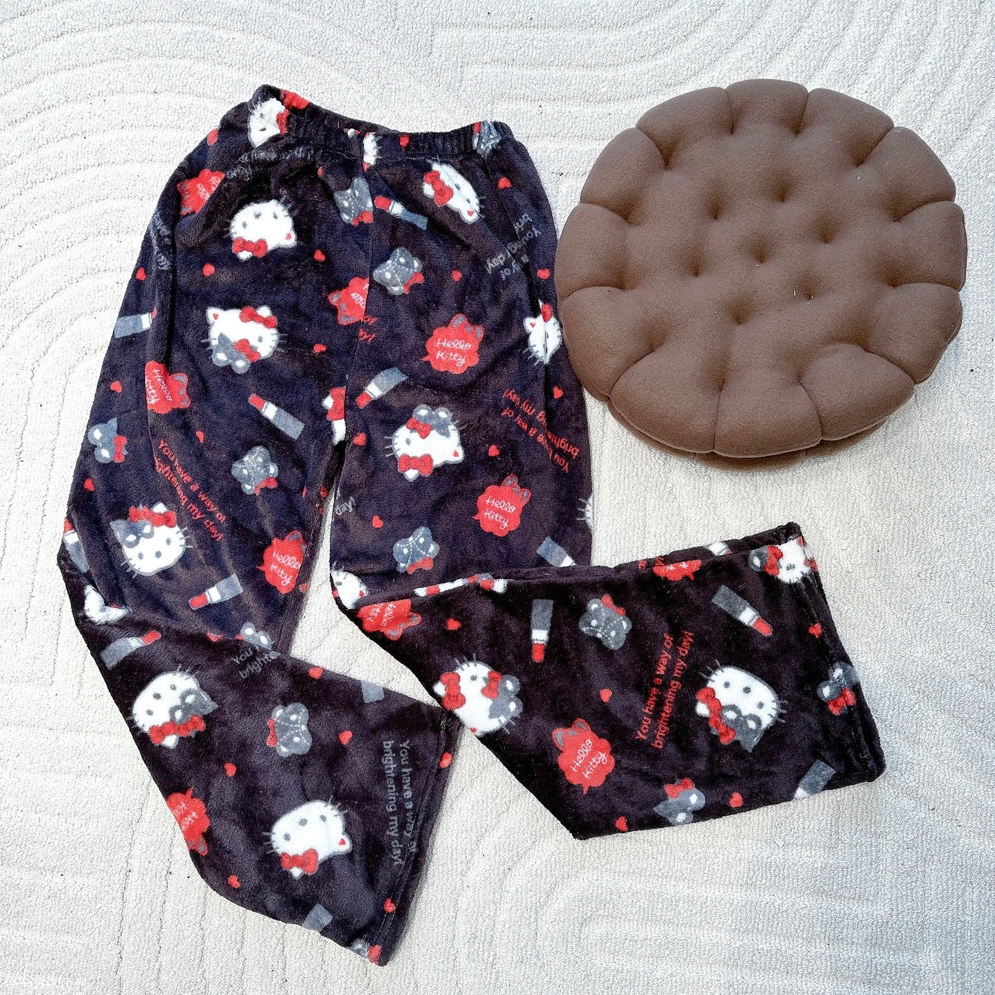 2024 New Sanrio Hello Kitty Kuromi Flannel Pajamas Warm Pants Female Winter Fleece Casual Homewear Pants Leisure Wear Girl Gift