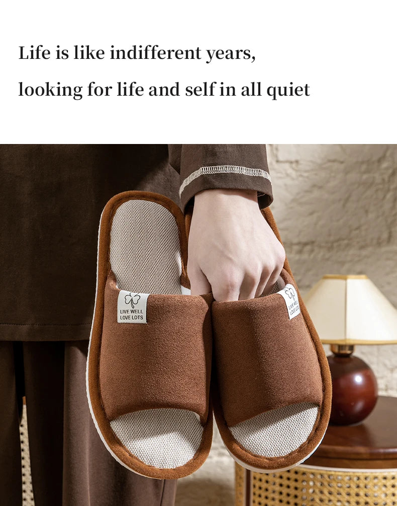 Slippers for Men,Non-Slip Soft-Soled Indoor House Slippers for Spring&Summer, All-Season Linen Home Comfortable Slippers