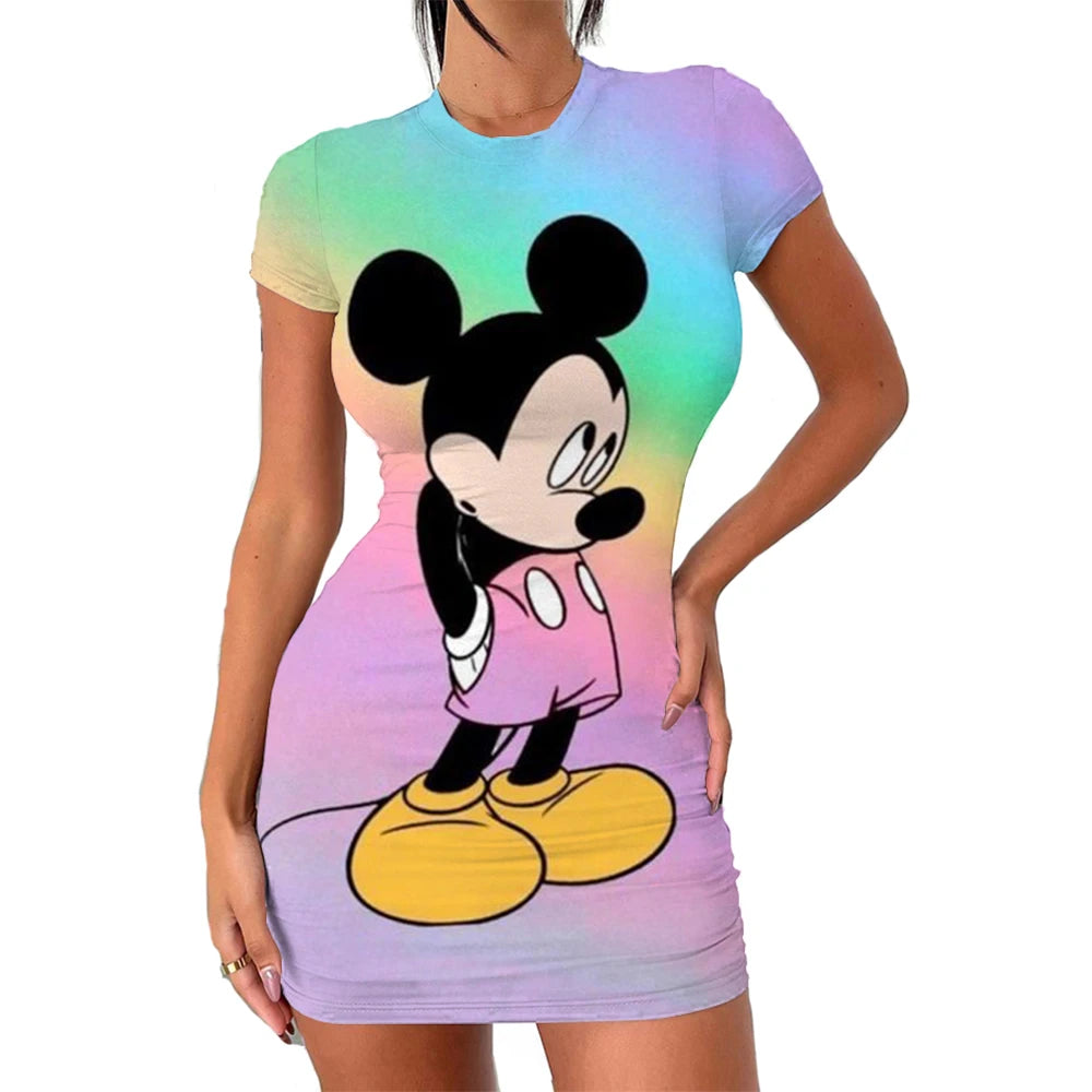 Elegant Dresses for Women 2024 Top Sexy Slim Fit Minnie Mouse Tight Women's Dress Casual Disney Cartoon Fashion Print Mickey 3XL
