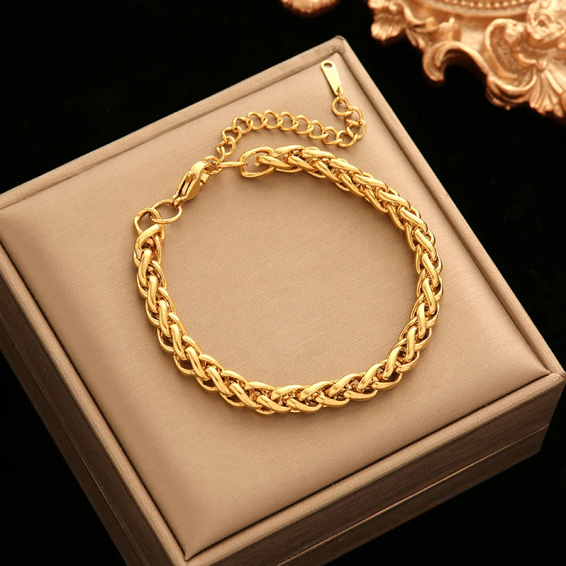 EILIECK 316L Stainless Steel Chains Neckalces Bracelet Jewelry Set For Women Gold Color Metal 18 K Plated Collar Bijoux Gift