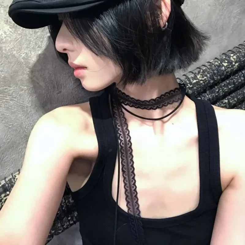 Fashion Choker Necklace for Women Sexy Black White Lace Bowknot Pendant Short Clavicle Chain Gothic Chokers Aesthetic Jewelry