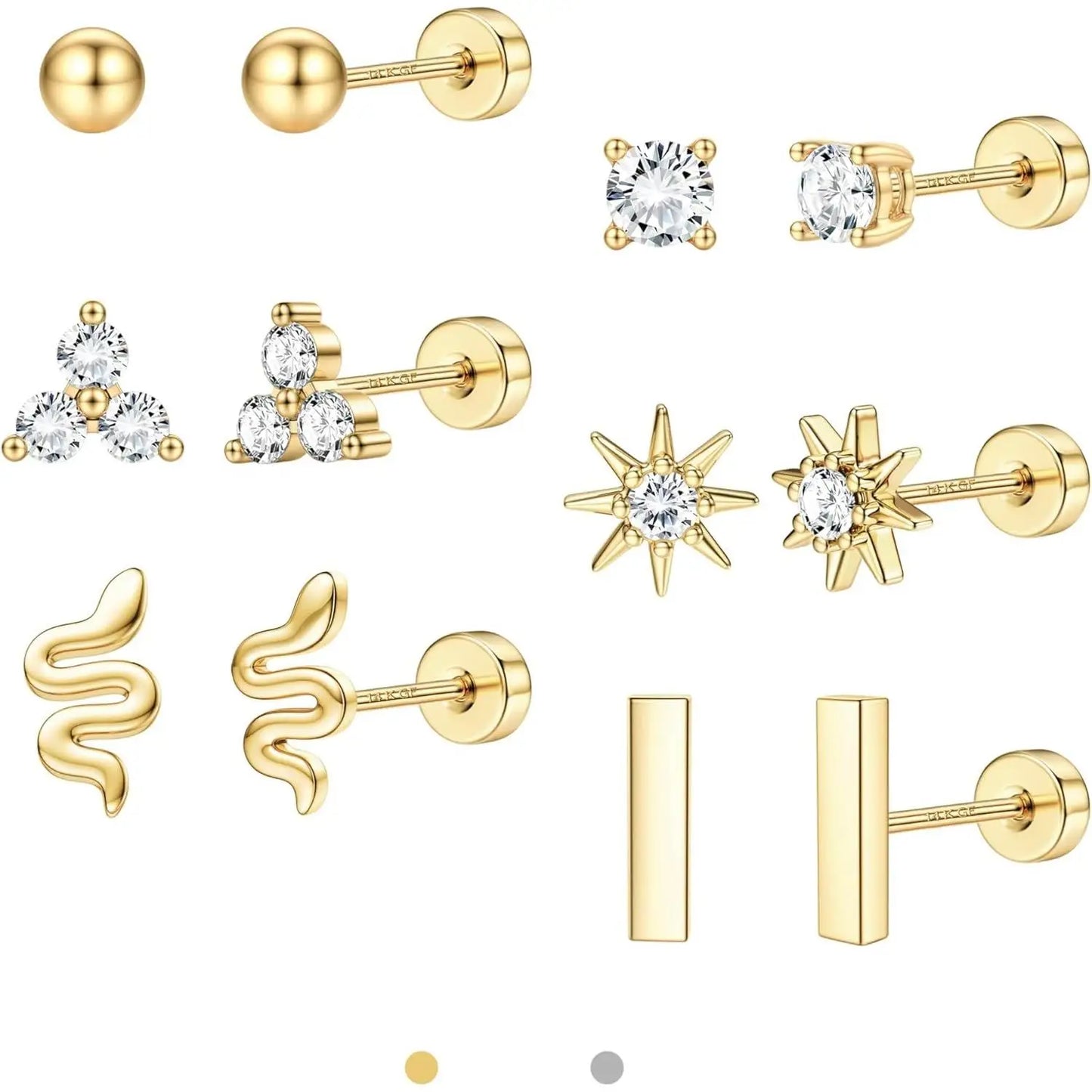 FASACCO Flat Back Stainless Steel Stud Earrings for Women 14K Gold-plated Cartilage Earring Helix Conch Tragus Piercing Jewelry