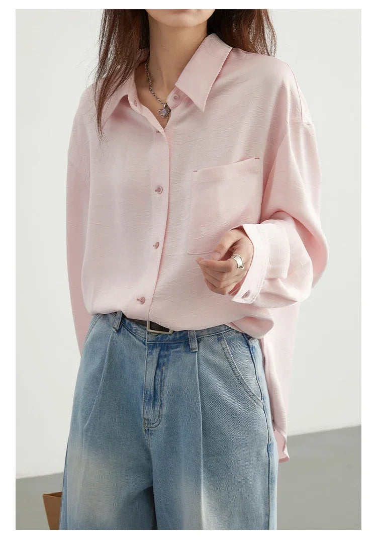 CHIC VEN Korean Women Shirt White Solid Pleated Side Slit Loose Long Sleeved Woman Blouses Female Tops Spring Summer 2025