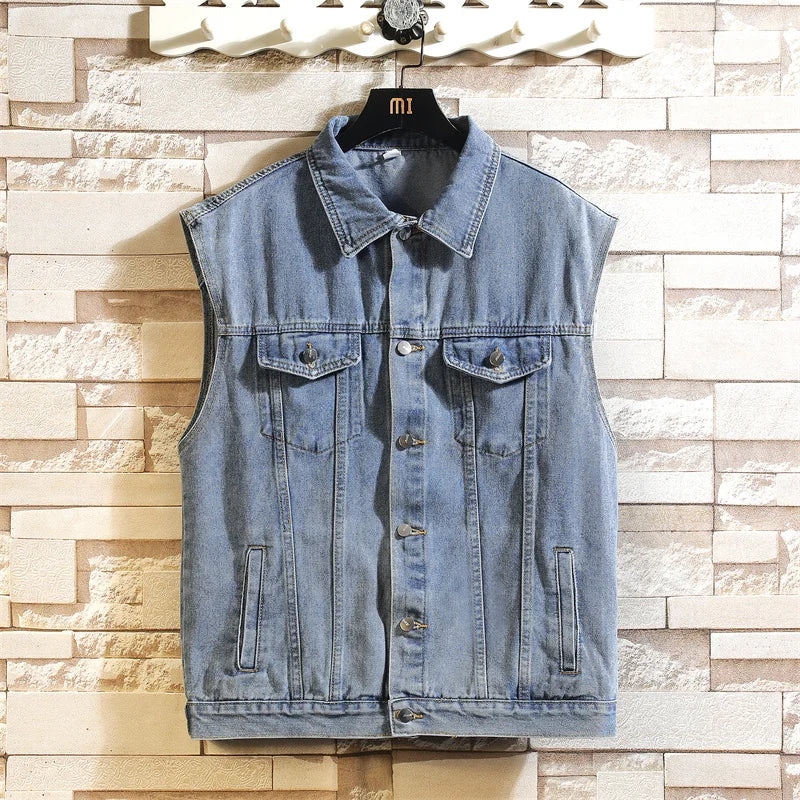 2025 Men's Spring/Summer Autumn Denim Vest Jacket Teenagers Black Leisure Hooded Vests Coat Plus Size Waistcoat M-5XL