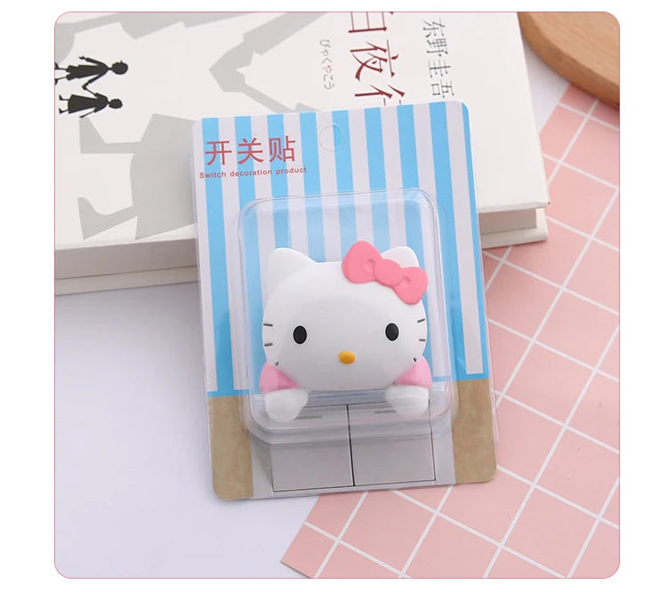Kawaii Sanria Switch Sticker Anime Hello Kittys Kuromi Melody Creative Bedroom 3D Wall Socket Cover Plate Decor Home Ornaments