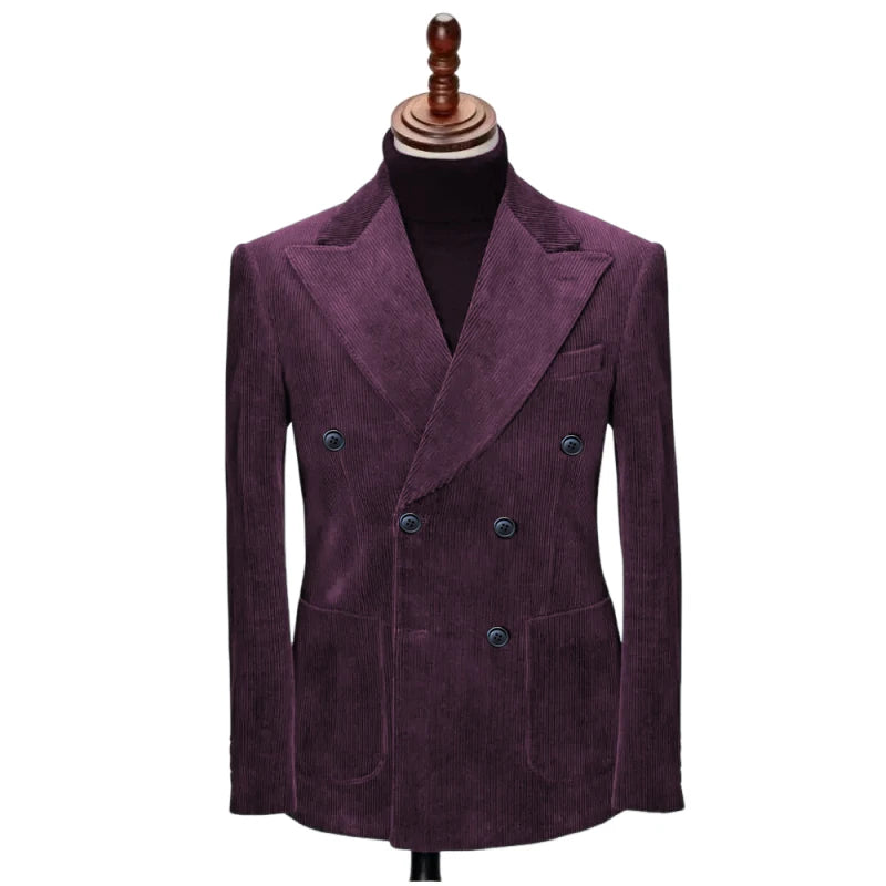 Autumn Winter Corduroy Men's 2 pieces suit Man blue suit Jacket suit Pants Suit Thick top for Wedding Banquet Business
