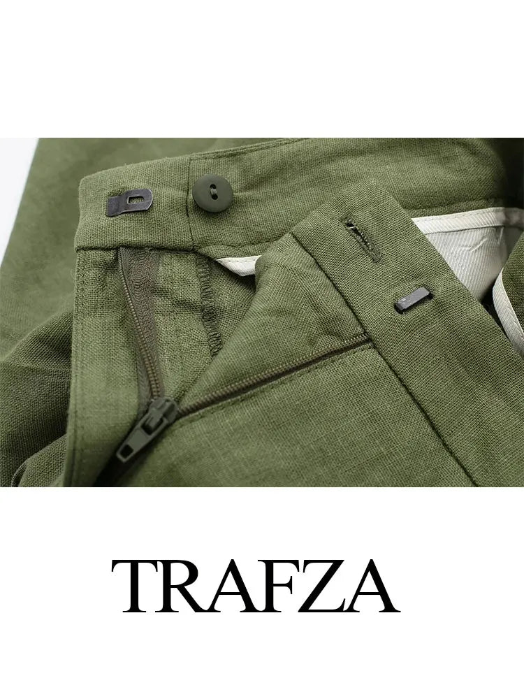 TRAFZA Women's Fashion Solid Linen Waistcoat Top V Neck Button Loose Casual Vest Summer Woman Streetwear Chic Vests Waistcoat