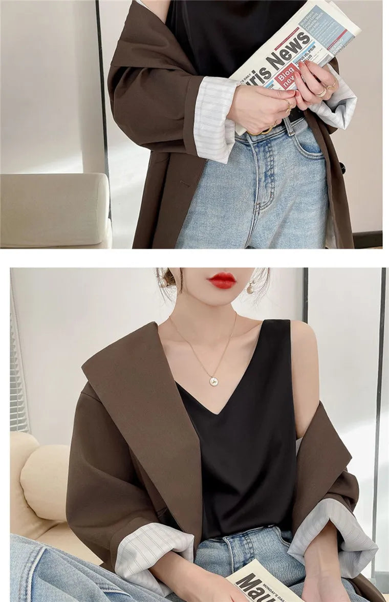 Acetate satin Camisole Women's V-neck Silk Satin vest Top elegant wild Avocado Green white black tank Women Crop Tops