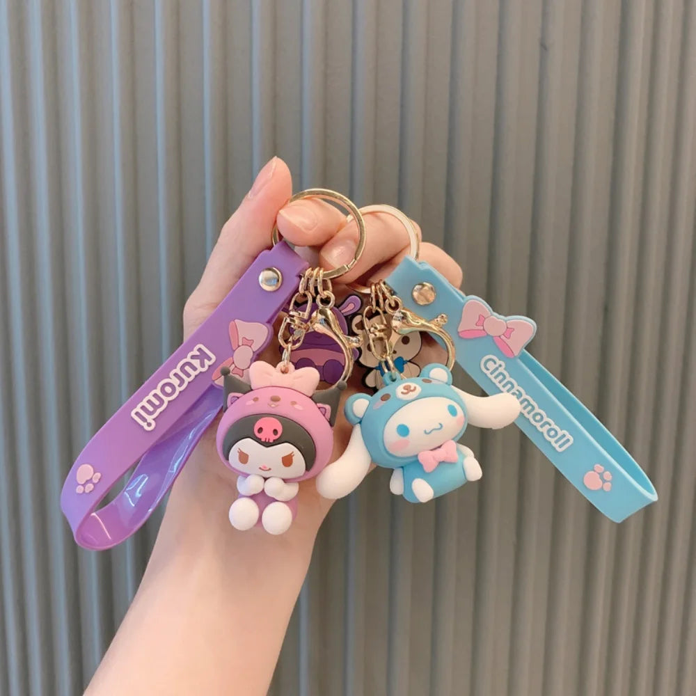 Anime Sanrio Hello Kitty Figures Keychain Kawaii Melody Kuromi Doll Backpack Pendant Decoration Keyring Girl&Kid Gifts Toys