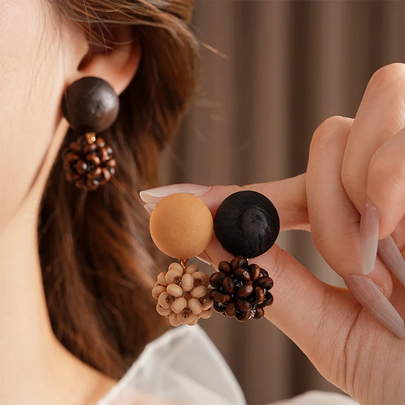 wooden beads Cluster Dangle post Earrings New Arrival National Style Fashion Jewelry Women Daily Wear Accessories Party CW134