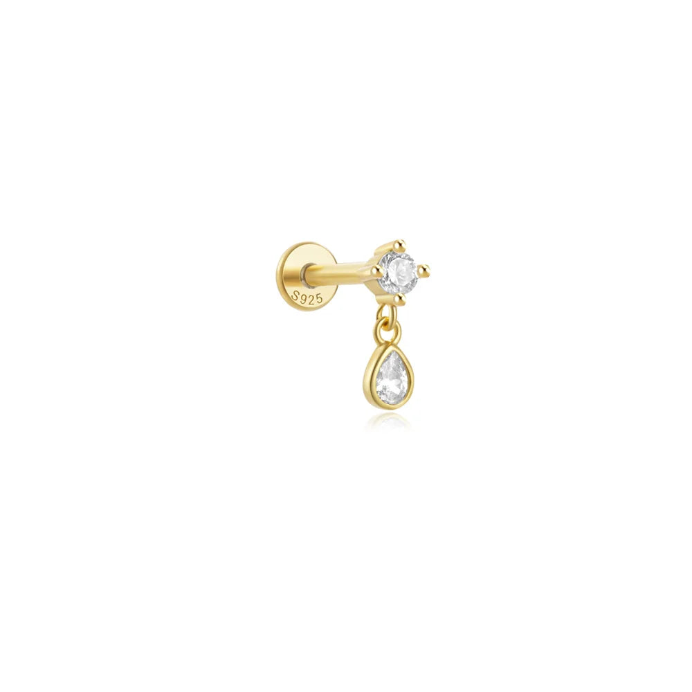 Aide 925 Sterling Silver 1pc Geometry Multi Piercing Stud Earrings For Women K Gold Simple Elegant Tassel Jewelry Gift Pendiente