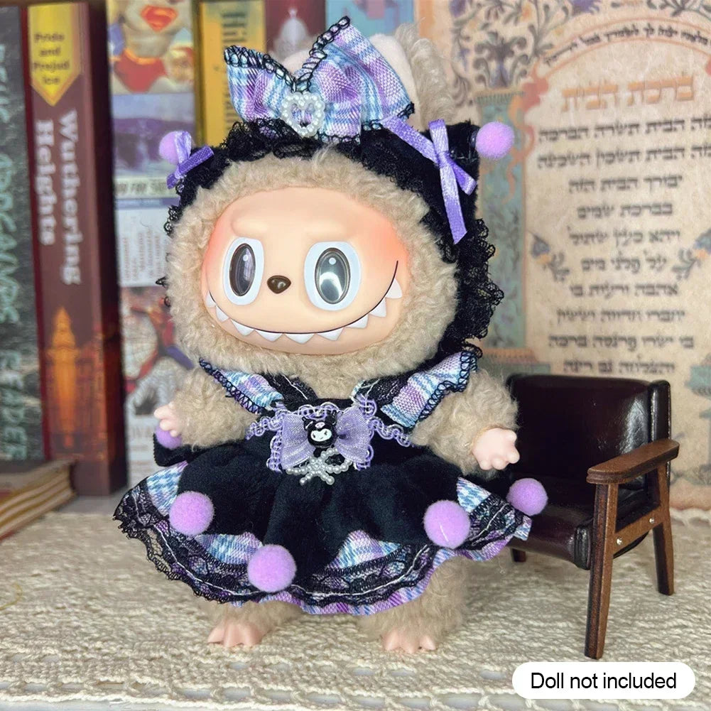 For 17cm Doll'S Clothes Outfit Accessories For Korea Kpop Kuromi Labubu clothes purple dress Clothing Gift