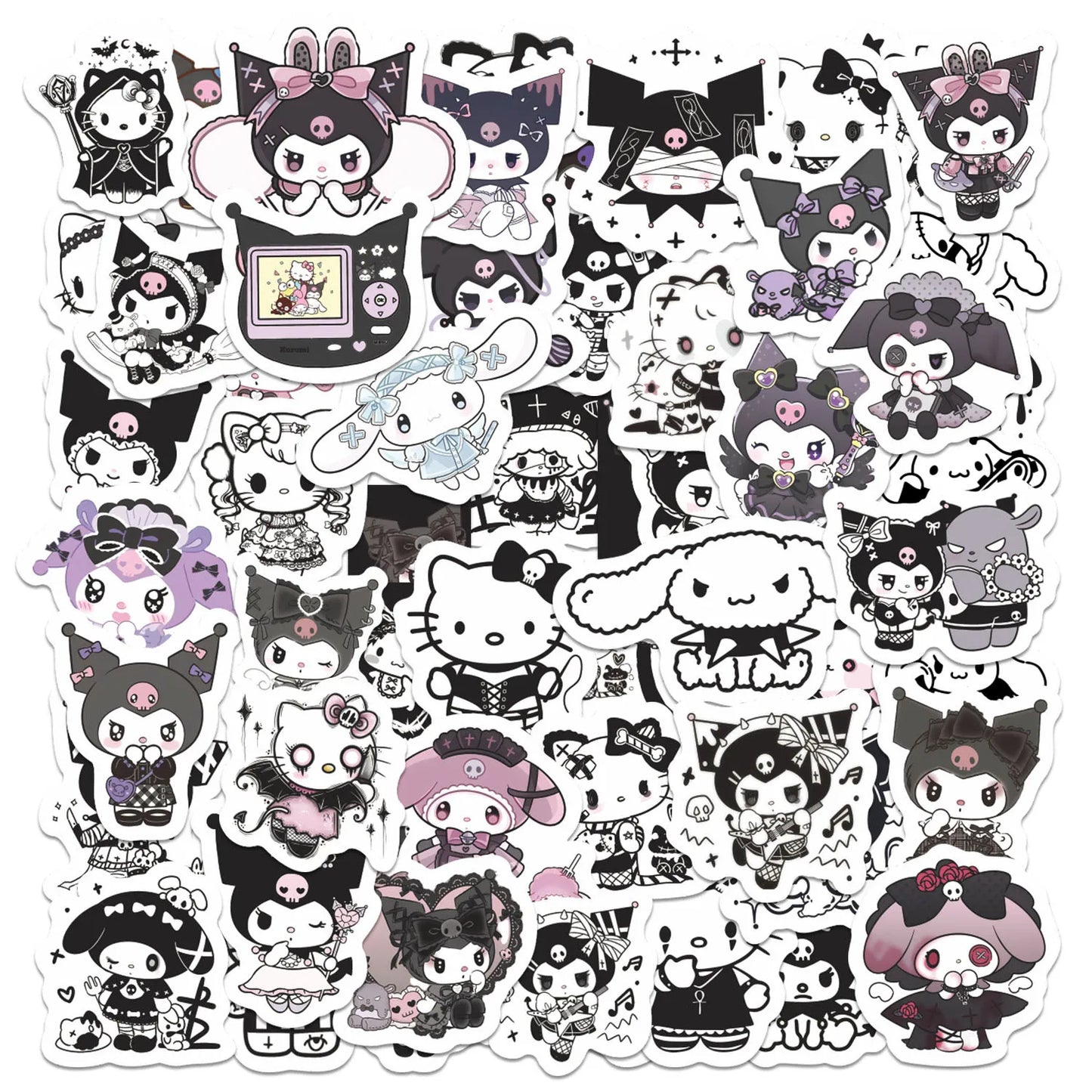 60pcs Kawaii Gothic Kuromi Stickers Hello Kitty for Kids Girls DIY Laptop Phone Diary Cute Cartoon Sanrio Sticker Decals