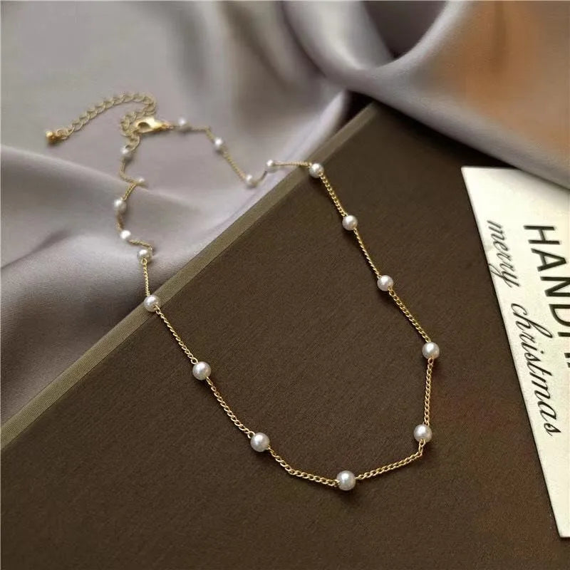 Trendy 3mm Black Clear Beads Chain Short Choker Necklace Female Jewelry Women Sweet Necklaces Bijoux Femme Ladies Party Gift