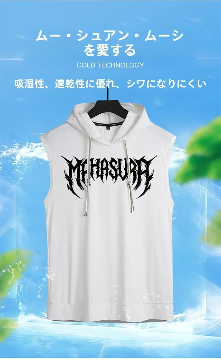 L-9XL メンズ フード付きベスト プラスサイズ タンクトップ 夏 トレンド ティーンズ ボーイズ スポーツ ノースリーブ Tシャツ 通気性 ゆったり Tシャツ 40kg-165kg
