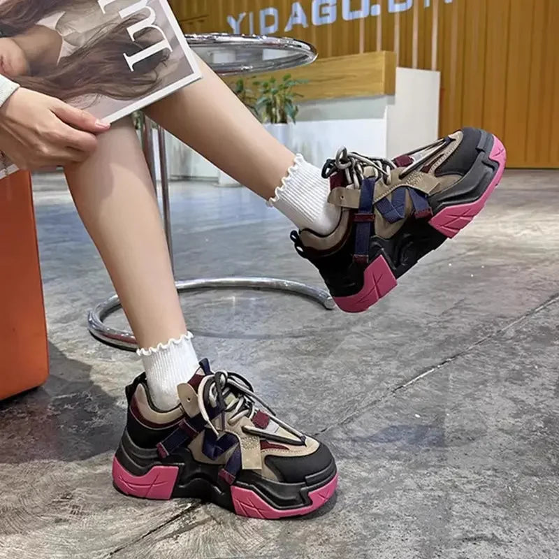 Sneakers Woman Footwear High on Platform Athletic Sports Spring Autumn Shoes for Women Trends 2024 Deals Korean New Casual Light