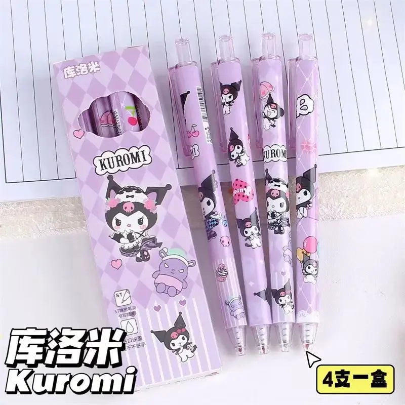 4Pcs Sanrio 0.5mm Press Ballpoint Pen Black Quick Drying Hello Kitty Cinnamoroll Kuromi Gel Pen Student School Stationery Gifts