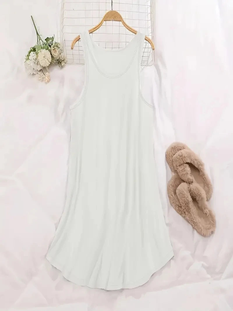 Women's Plus Size 1XL-5XL U-Neck Sleeveless Dress Basic Loungewear A-line Solid Color Casual Beach Dress Party Dress