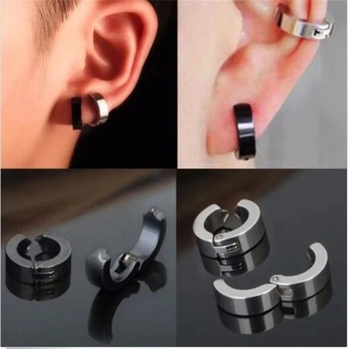 2pcs 316L Fashion Stainless Steel Cuff Earring, Non Piercing Hoop Earring Clip On Earring Fake Piercing Earring Hoop