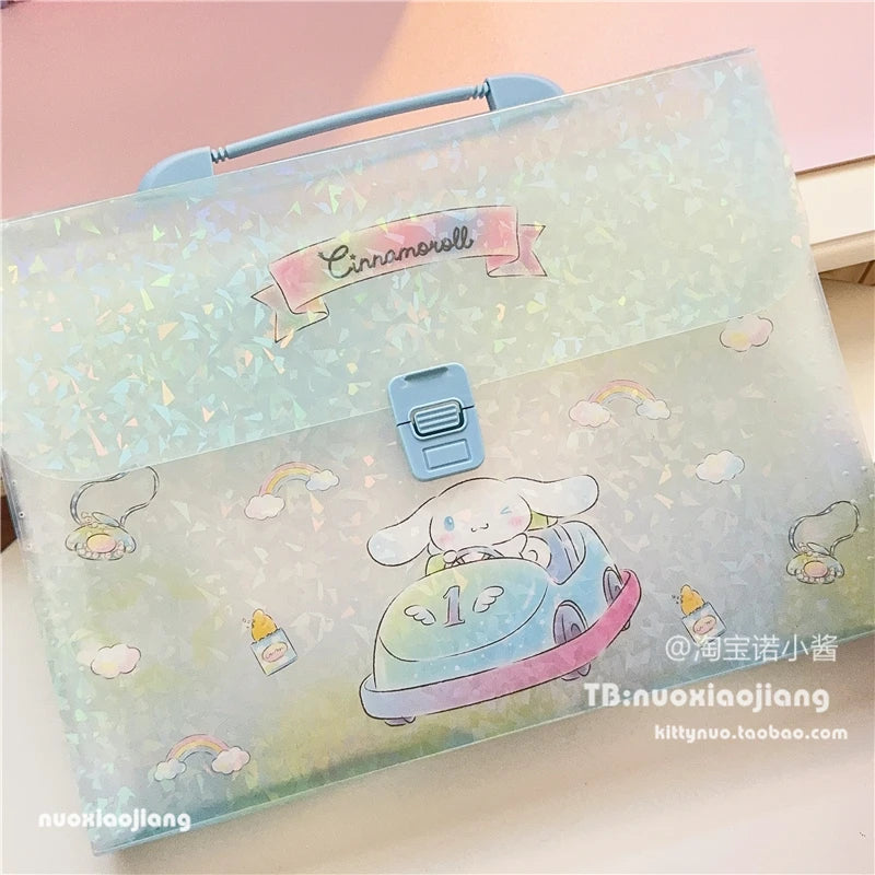 Kawaii Kuromi Hello Kitty A4 Folder Storage Bag Anime Sanrio Cute Portable Accordion Bag Multi-layer Test Paper Storage Bag