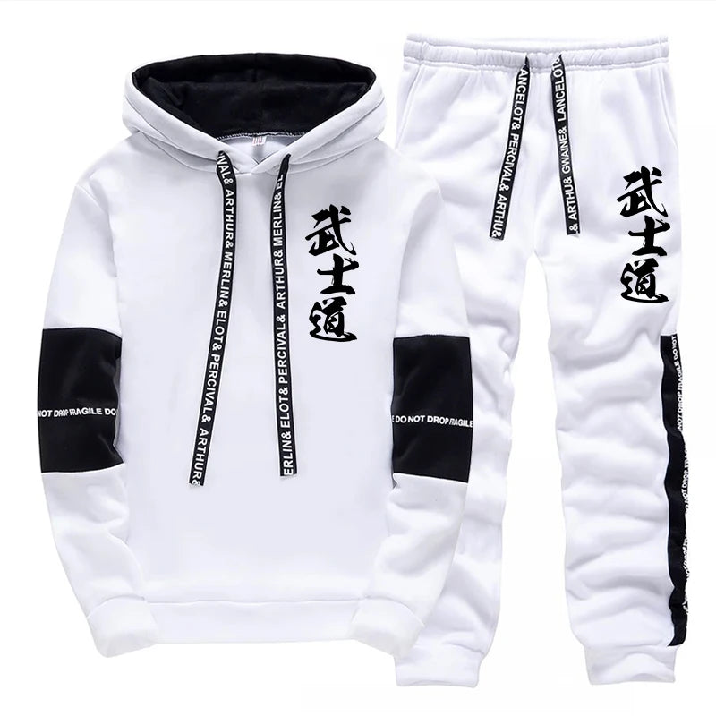 2025 New Arrival Men's Tracksuit 2 Piece Set Japan Bushido Print Hoodies Sweatpants All Season Daily Casual Sporty Jogging Suit