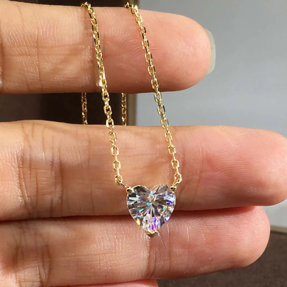 1ct Heart Cut Moissanite Pendant Necklace D Color Solitaire Lab Diamond with GRA Certified 925 Silver Plated 18k Gold Neck Chain