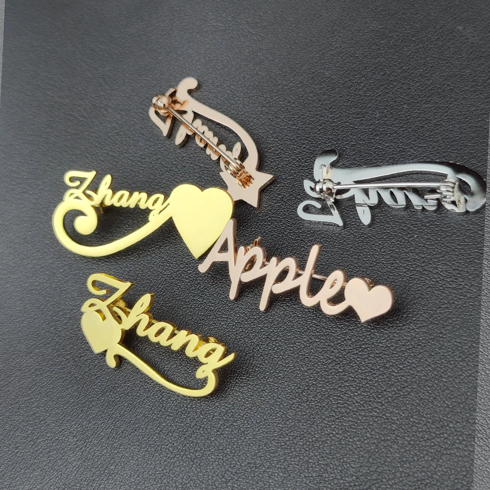 2022 Personalized Custom Women Name Brooch Stainless Steel Nameplate Lapel Badges Fashion Temperament Jewelry Best Gifts