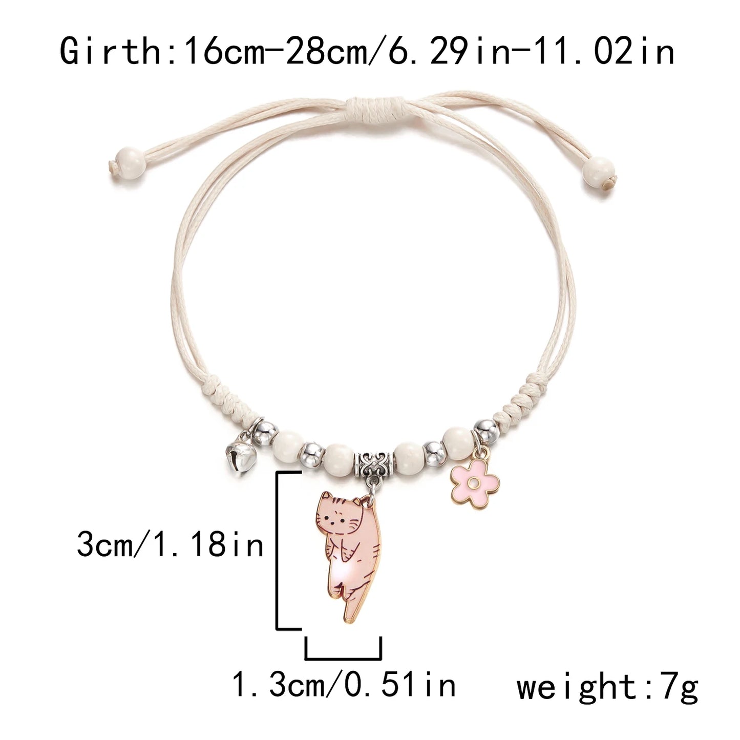 Cartoon Enamel Animal Cat Flower Bracelet for Girl Kids Women Charm Pet Pendant Strap Rope Bracelets Handmade Friendship Jewelry