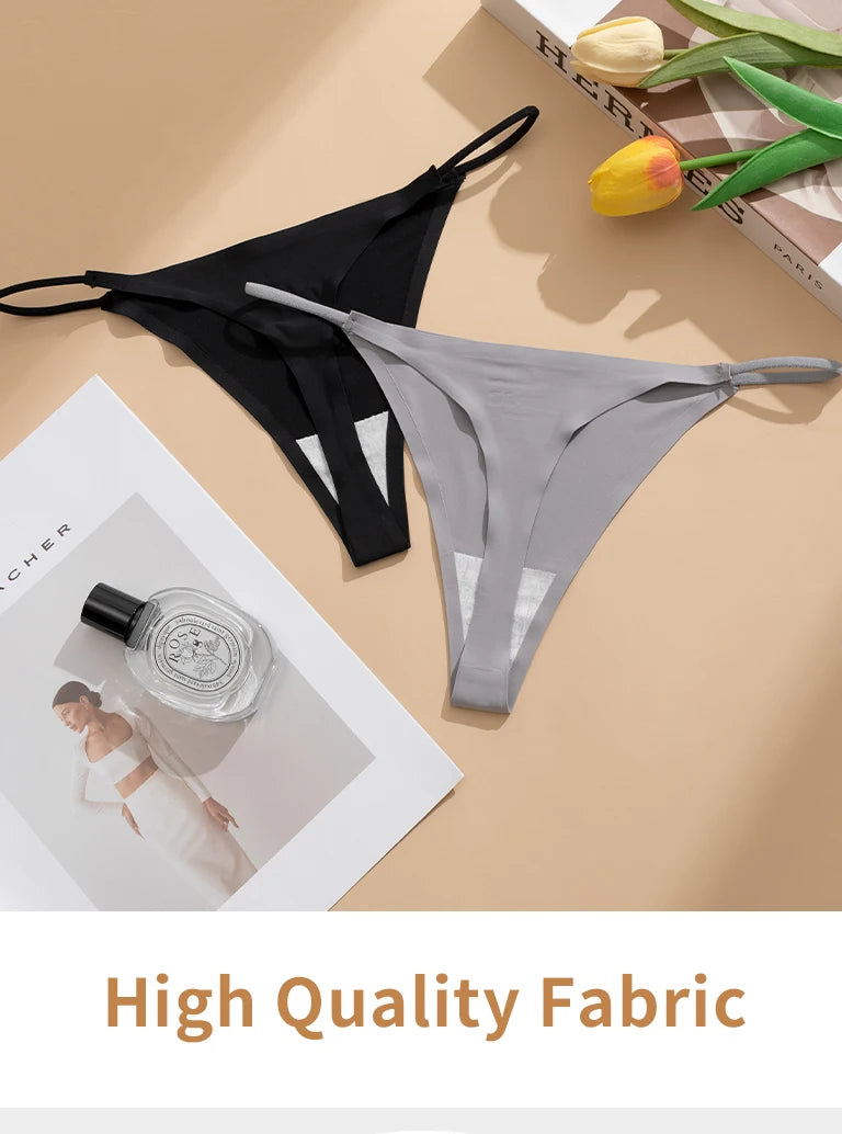 Women's Sexy Lightweight Ice Silk Seamless Knit Thong with Thin Straps - No Show Panty Underwear Lingerie Intimate Apparel