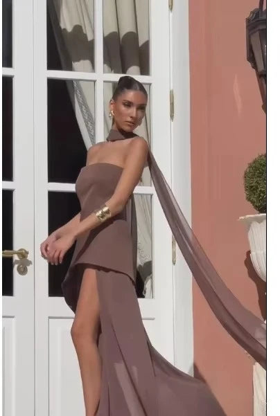 Suninheart Summer Long Dress Elegant 2025 New Arrivals Strapless Chiffon Dress with Scarf Sexy Party Dresses Women
