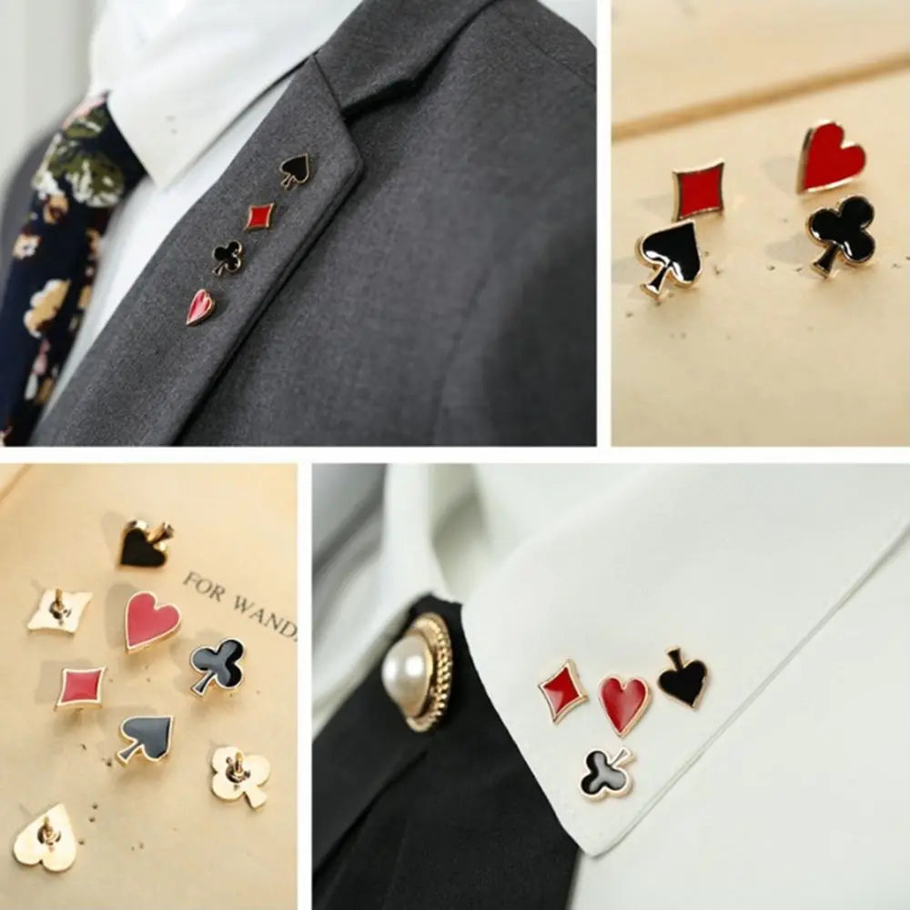 4pcs/set Popular Zinc Alloy Poker Broche Brooch Badges Small Poker Cufflinks Pins Brooches for Women Men Shirt Collar Accessory