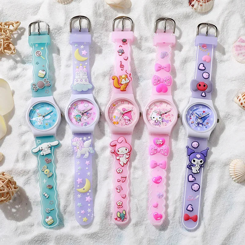 Sanrio Hello Kitty Children Wrist Watch Kuromi Cinnamoroll My Melody Kawaii Waterproof Silica Gel Chronograph Watch Student Gift