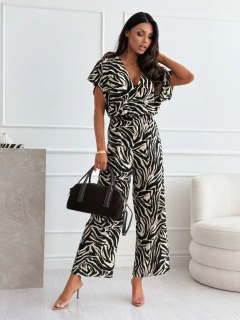 Summer Fashion Leopard Print Jumpsuit For Women Elegant Deep V-neck Rompers Office Overalls Casual Jumpsuits Streetwear Female