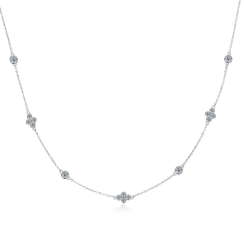 Full Moissanite Flower Necklace Clavicle Chain Adjustable 925 Silver Plated 18k Gold Women's Choker Jewelry Valentine Gift