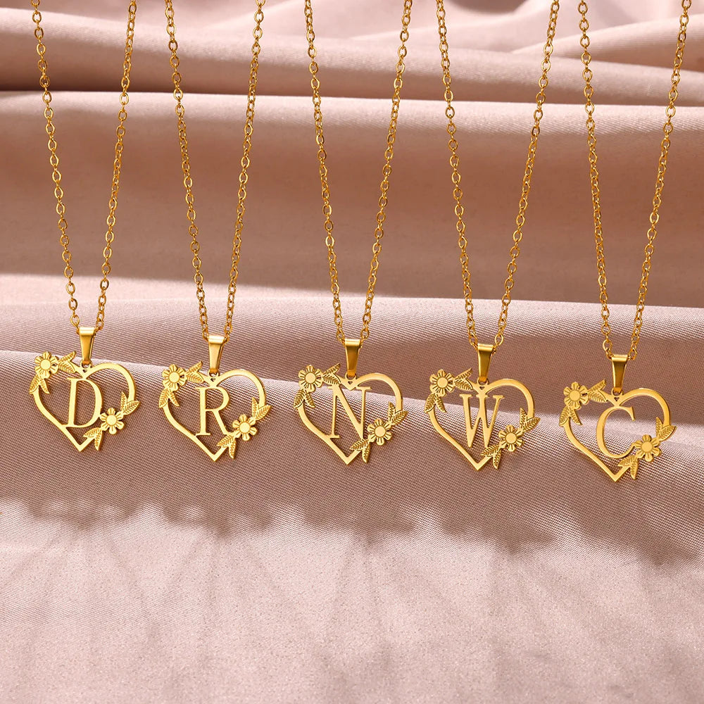 Initial Letter Stainless Steel Pendant Necklace for Women Fashion Gold Color Chain A-Z Alphabet Clavicle Necklaces Jewelry Gift