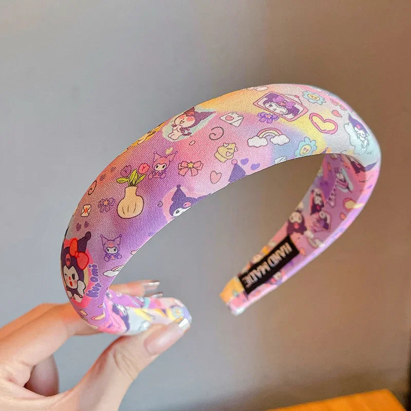 sanrio New Children's Hair Hoop for Girls Sponge High Headband Cute Kuromi Hair Accessories Wide Edge Compression Hair Bundle