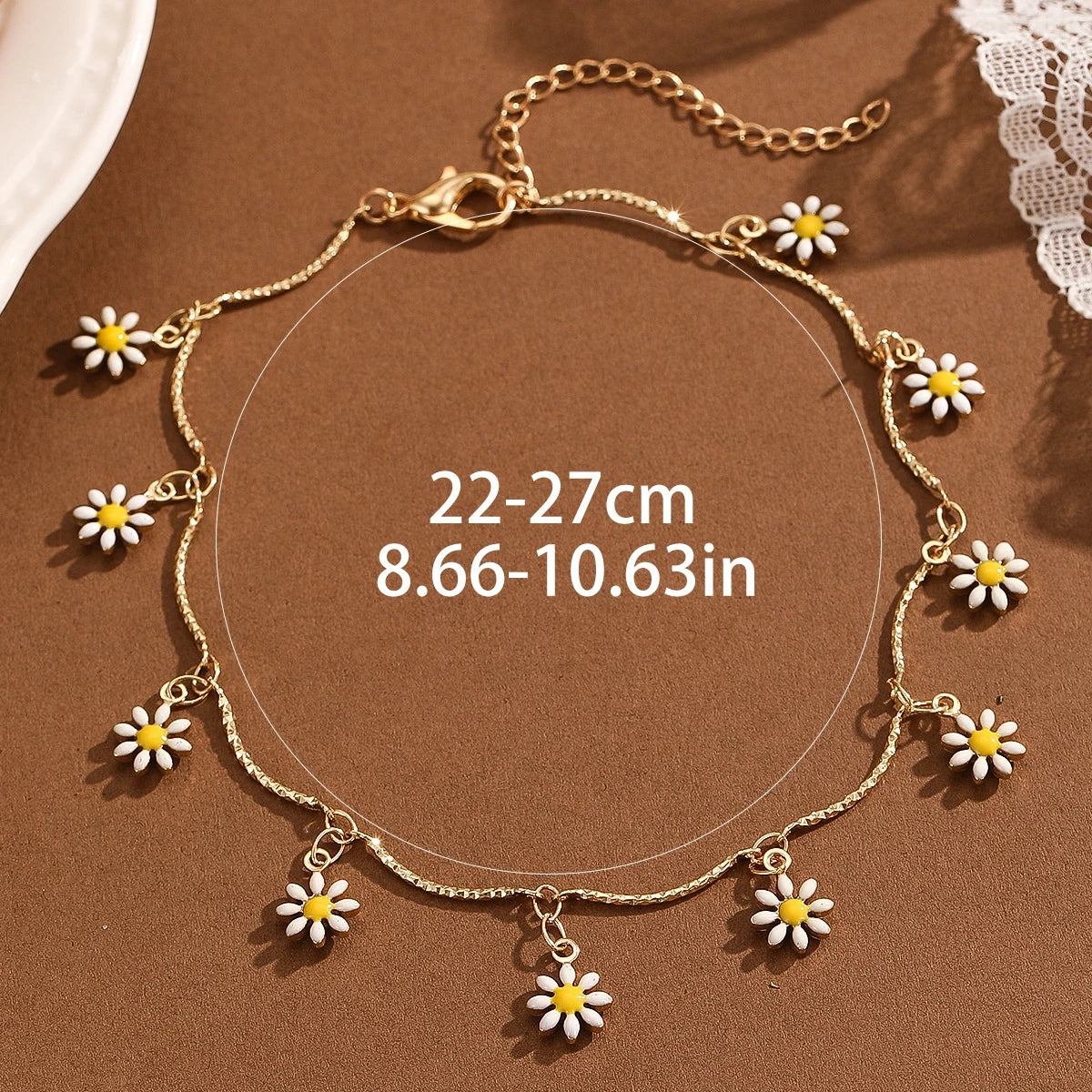 Kinitial Sweet Daisy Flower Anklets For Women Chain Sunflower Floral Boho Foot Chain Barefoot Ankle Bracelet Jewelry