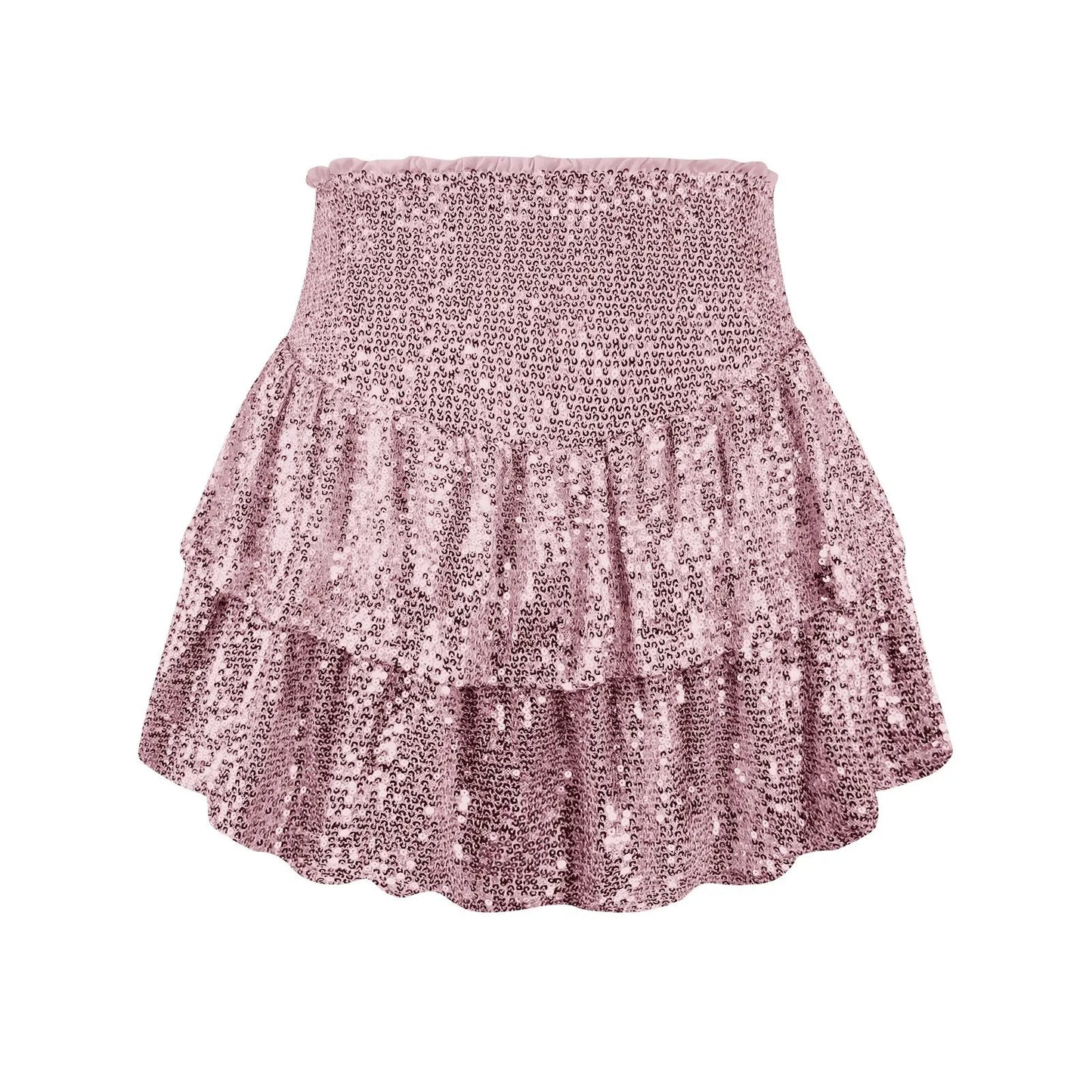 2024 Fashion Party Evening Clothes for Women Summer Sexy Elastic High Waist Sequin Mini Pleated Skirts Streetwear Short Dress