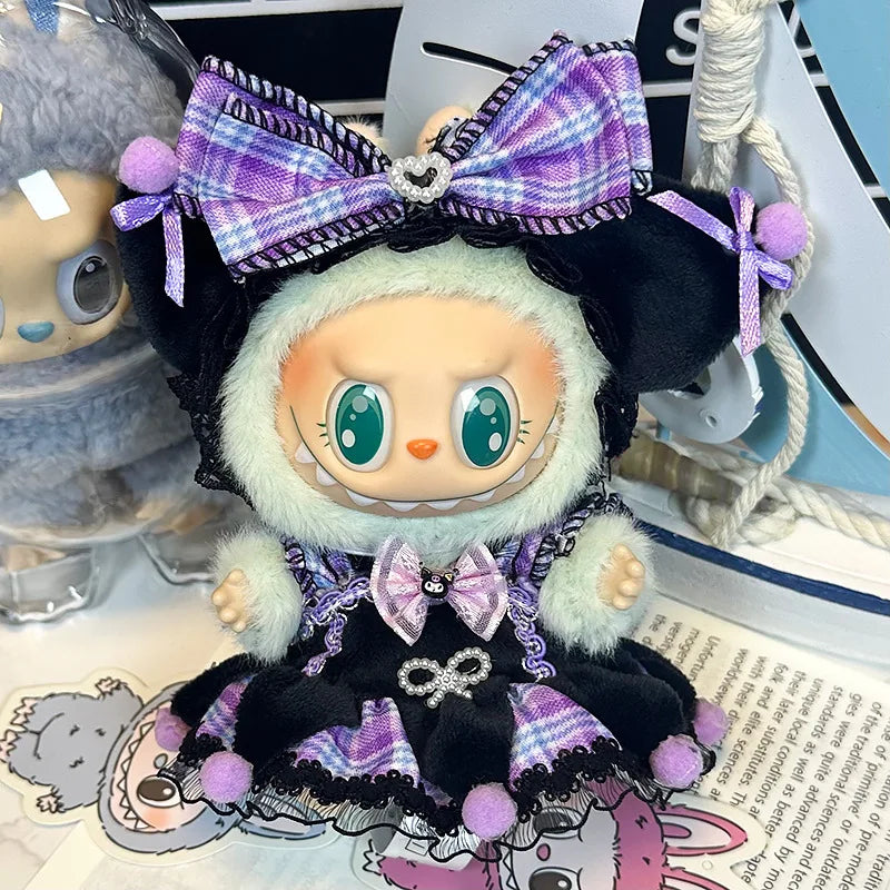 For 17cm Doll'S Clothes Outfit Accessories For Korea Kpop Kuromi Labubu clothes purple dress Clothing Gift