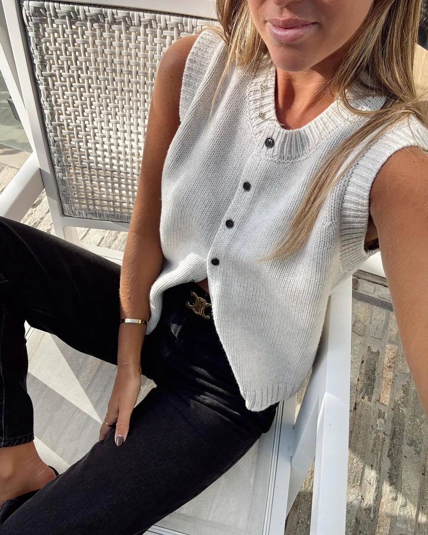 2025 Autumn Fashion Knitted Vests Top For Women Casual Single-Breasted Knitwear Cardigan Tanks Female Solid Sleeveless Sweaters