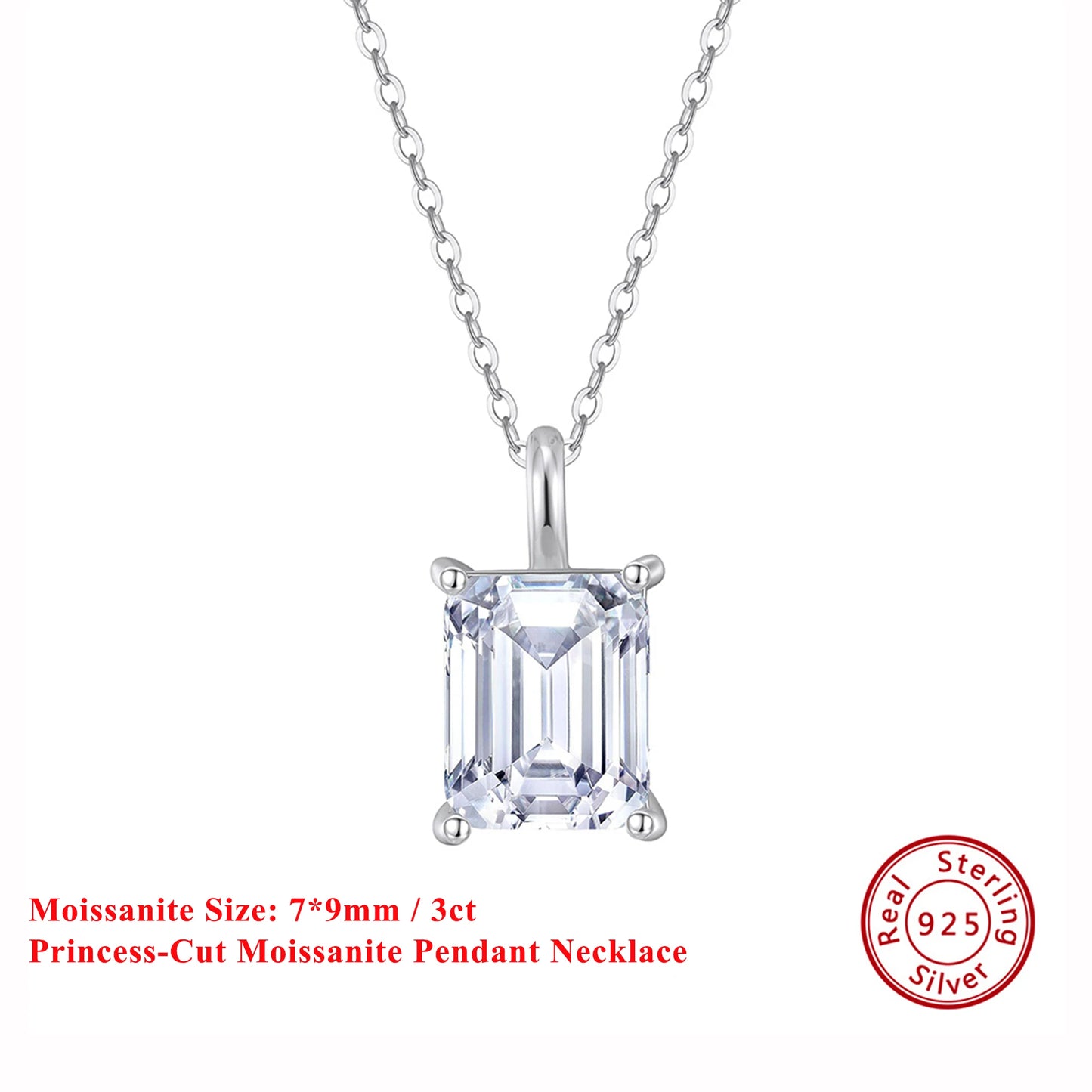 EFFIE QUEEN 925スターリングシルバーネックレス、華やかなプリンセスカットモアサナイトペンダント付き、女性にぴったりのジュエリー MON09
