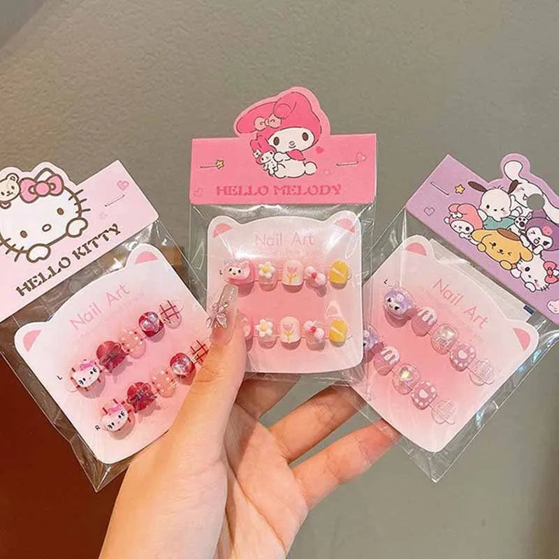 40/30/20/10Pcs Sanrio Children's Cute Cartoon Kuromi Hello Kitty Press on Nails Baby Fake Nails Girls Gift Toys Girls Nail Tips