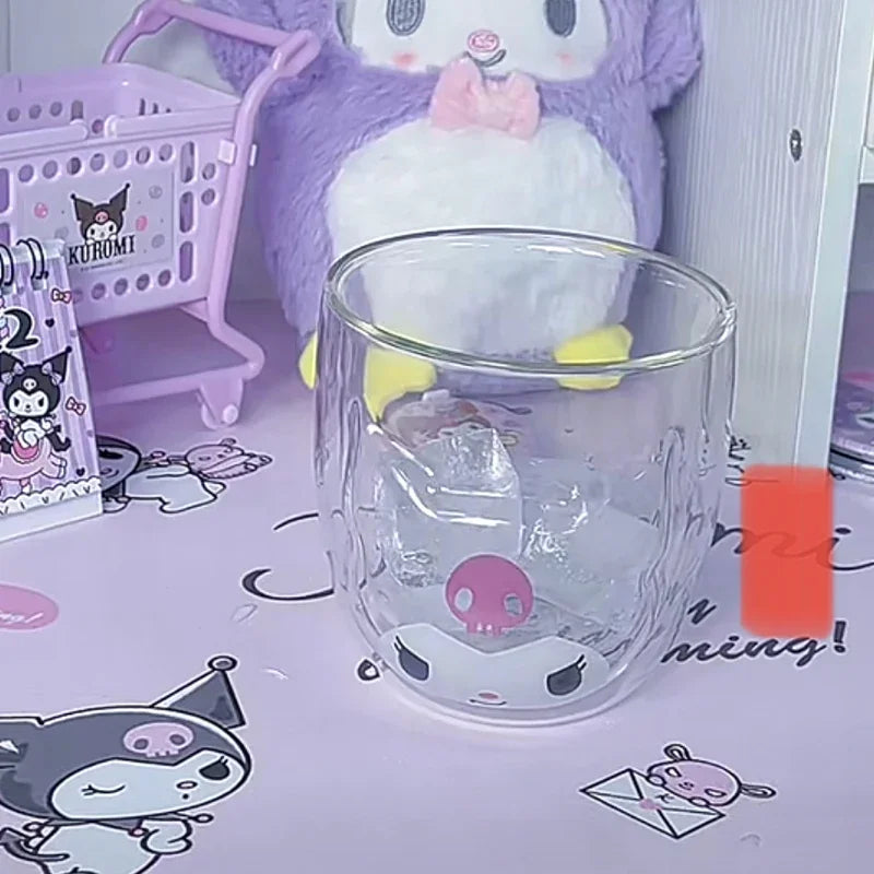 Sanrio Hello Kitty Cute Glass Cup Transparent Coffee Milk Water Cups Cinnamoroll Kuromi My Melody 300ml Student Milk Heat Gift