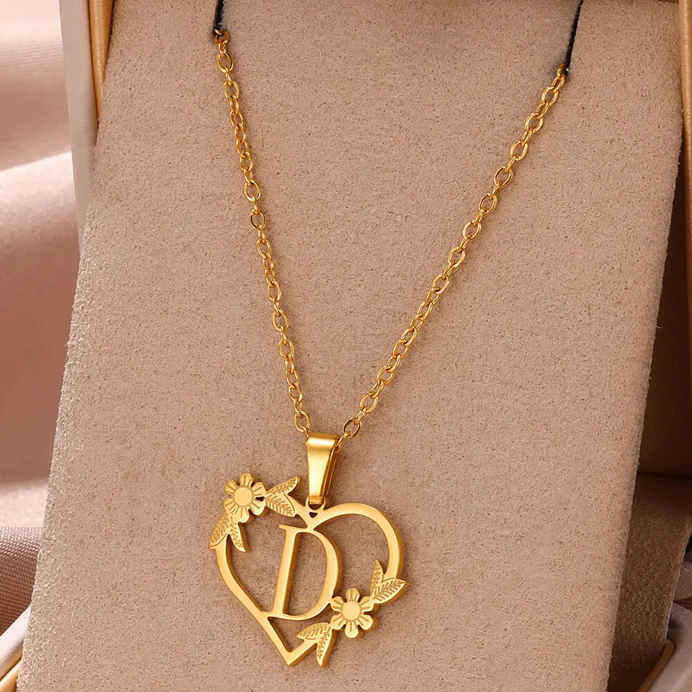 Initial Letter Stainless Steel Pendant Necklace for Women Fashion Gold Color Chain A-Z Alphabet Clavicle Necklaces Jewelry Gift