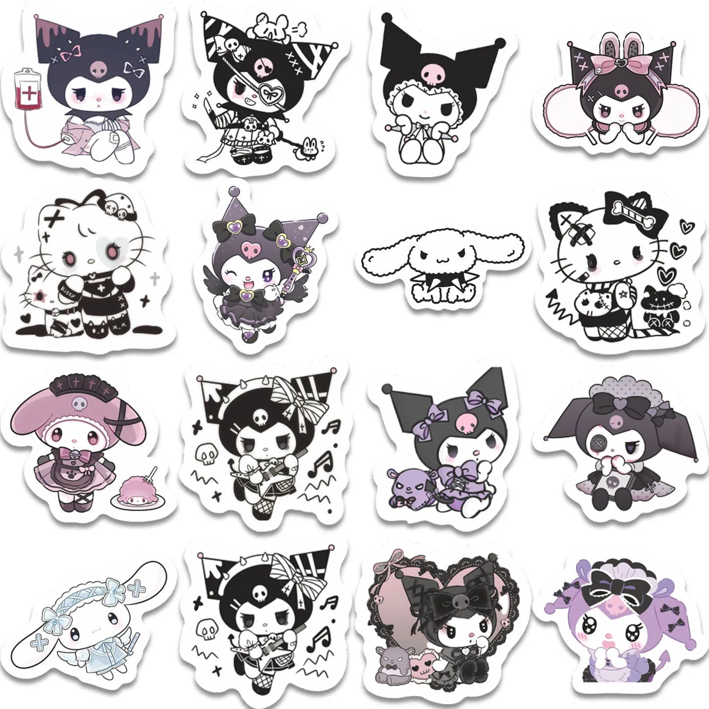 60pcs Kawaii Gothic Kuromi Stickers Hello Kitty for Kids Girls DIY Laptop Phone Diary Cute Cartoon Sanrio Sticker Decals