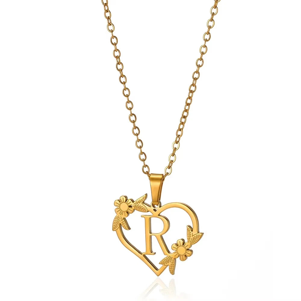 Initial Letter Stainless Steel Pendant Necklace for Women Fashion Gold Color Chain A-Z Alphabet Clavicle Necklaces Jewelry Gift
