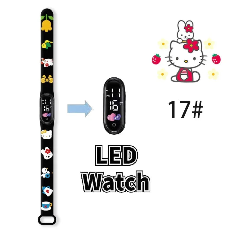 Cartoon Hello Kittys Electronic Led Sports Watch Kawaii Sanrio Kuromi Cinnamoroll Student Child Printing Water Proof Gifts Toys