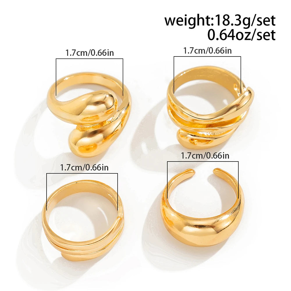 Fashion 4Pcs Irregular Rings Set for Women Punk Personality Gold Silver Color Open Rings Party Daily Female Jewelry